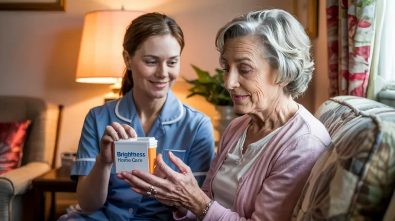 Professional caregiver providing evening respite care to senior in Indianapolis home