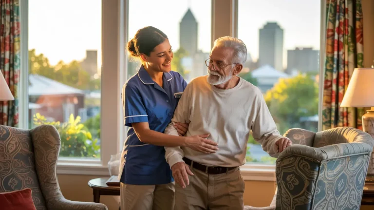 Professional caregiver from Brightness Home Care assisting senior in Indianapolis home